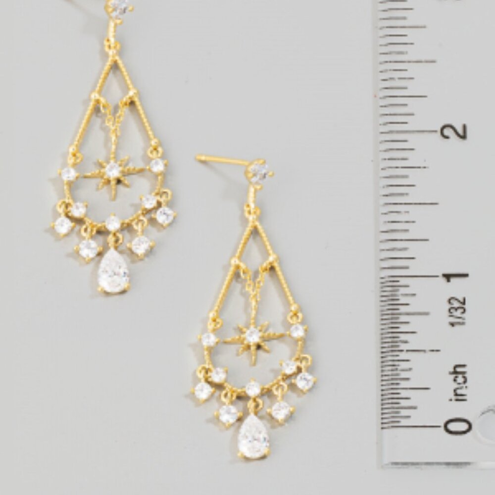 Pave Star Teardrop Dangle Earrings